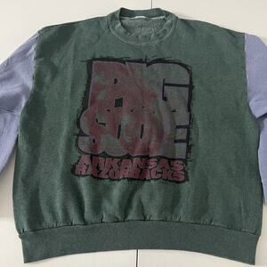 Vtg 90s University Of Arkansas Faded Sweatshirt L “Big Sooe” College Color Block